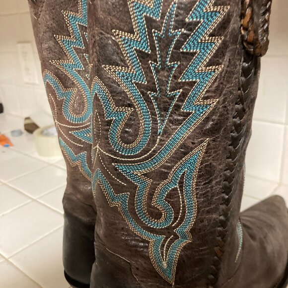 Lucchese Handmade Cowboy Boots Size 10.5 D Snip Toe Blue Embroidery main image 15